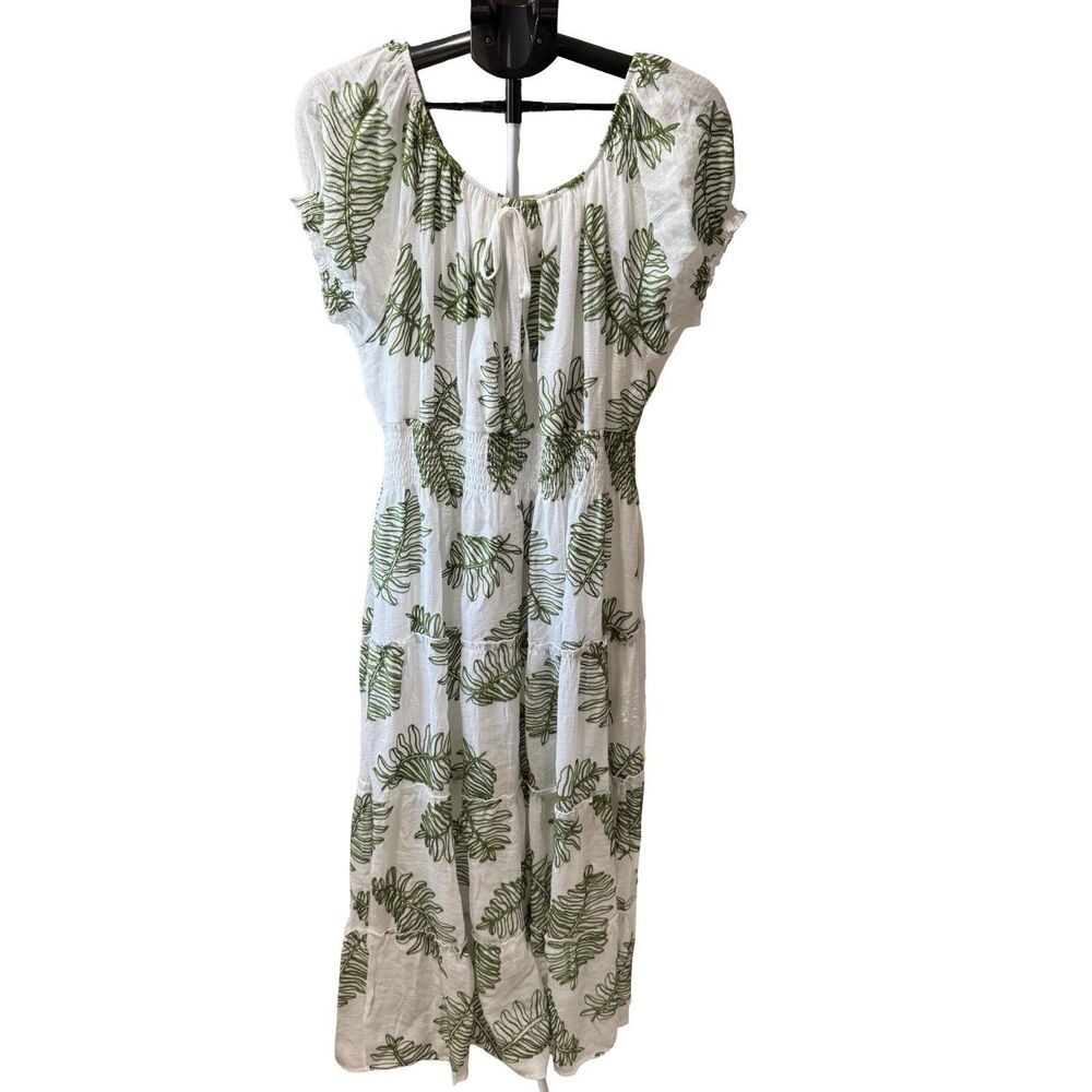 NWT Anthropologie Kindred Embroidered Palm Leaves Boho Lined Smocked Dress 3X